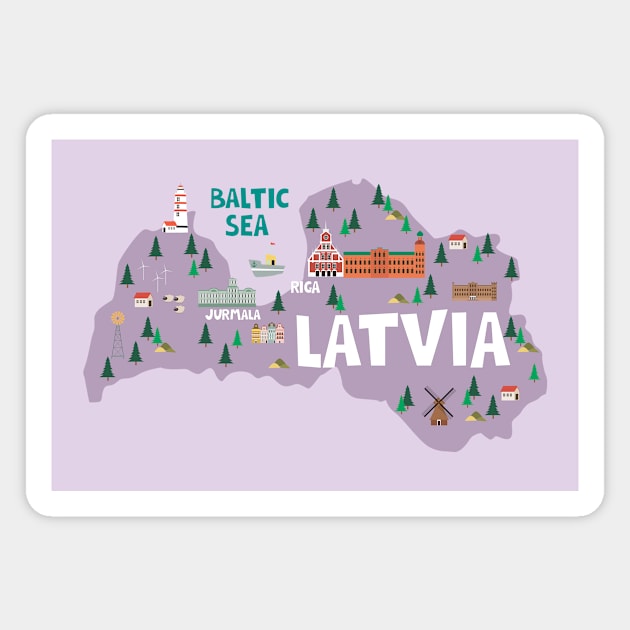 Latvia Illustrated Map Magnet by JunkyDotCom